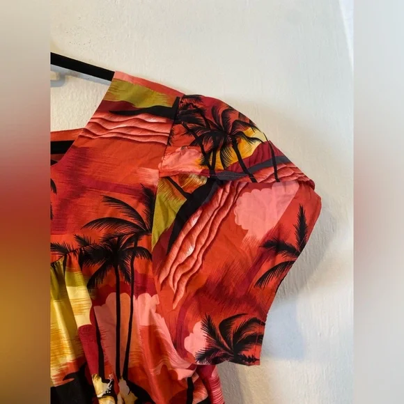 Vtg Aloha Republic 100% cotton red Hawaiian sunset dress.Size Large - Picture 3 of 8